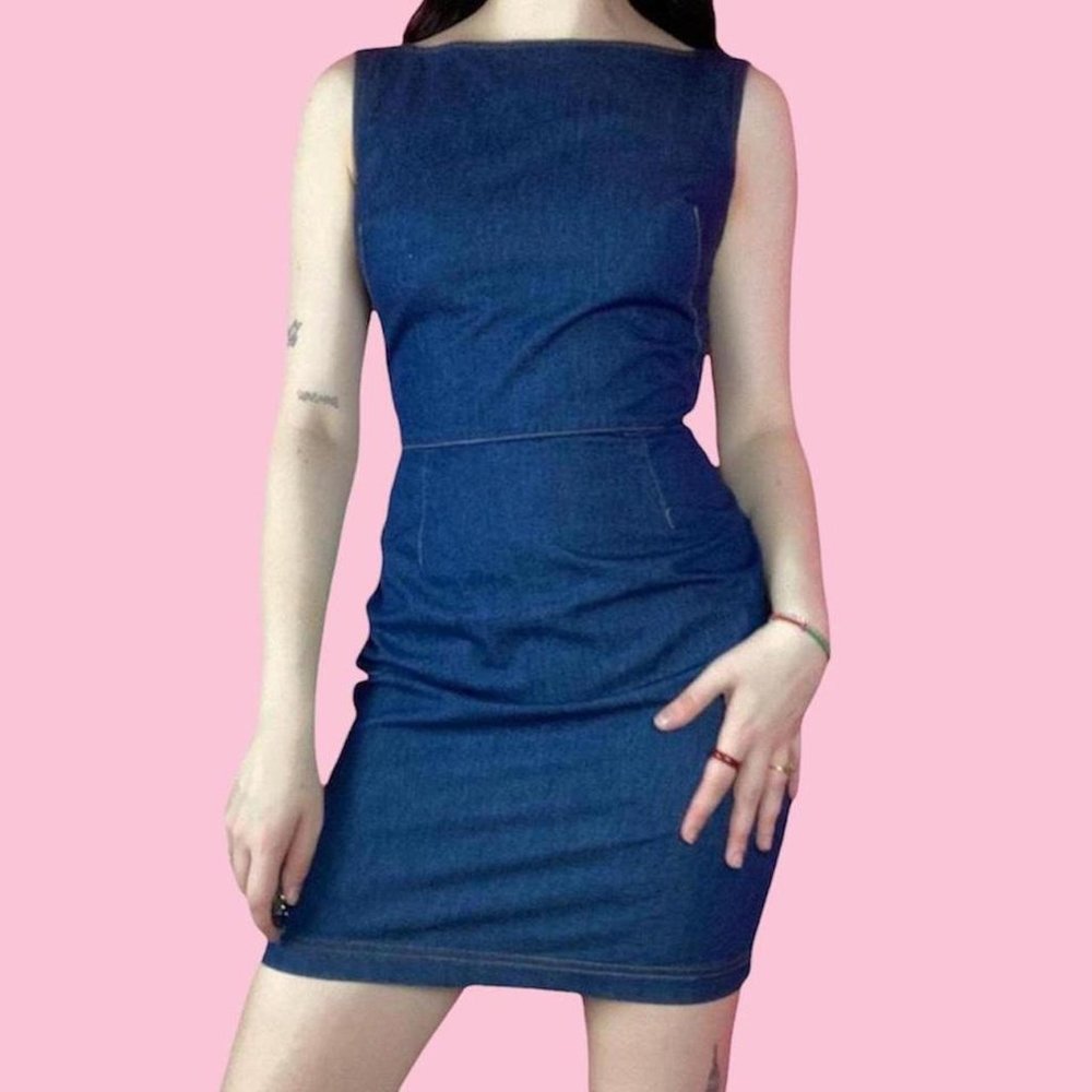 Norma Kamali vintage pin up style denim dress